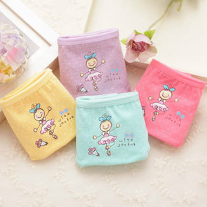 Kid's Girls 4Pcs Cotton Breathable Doll Pattern Casual Panties