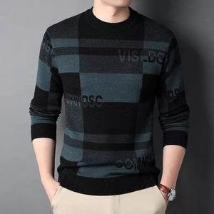 Men's Spandex Full Sleeve Plaid Pattern Pullover Casual Sweater