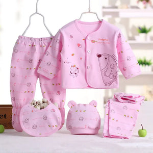 Baby's O-Neck Cotton Full Sleeves Pullover Closure Five-Piece Set