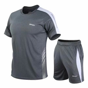 Men's Polyester O-Neck Short Sleeve Printed Pattern Sports Set