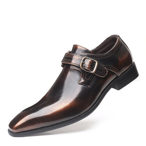 Men's Genuine Leather Square Toe Buckle Strap Formal Wear Shoes