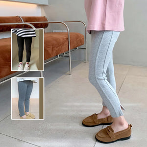Kid's Cotton Elastic Waist Closure Solid Pattern Casual Leggings
