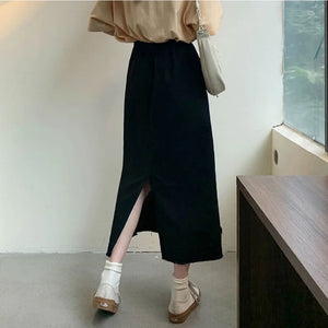Women's Cotton Elastic High Waist Solid Pattern Casual Skirts