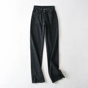 Women's Cotton High Zipper Fly Casual Wear Solid Denim Pants