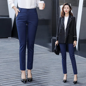 Women's Cotton High Elastic Waist Zipper Fly Closure Formal Pants