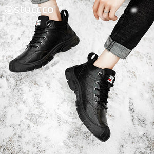 Men's Genuine Leather Round Toe Lace Up Closure Patchwork Shoes