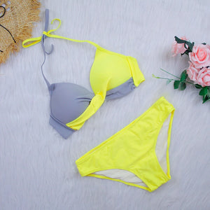 Women's Polyester Mid Waist Swimwear Mixed Colors Bikini Set