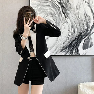 Women's Polyester Full Sleeve Single Breasted Patchwork Blazer