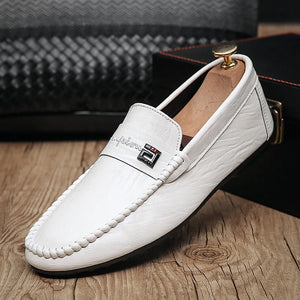 Men's Genuine Leather Solid Pattern Round Toe Casual Loafers