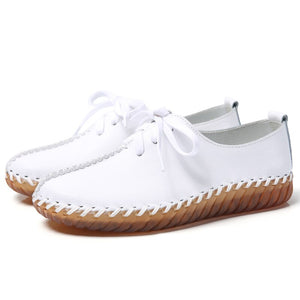 Women's Genuine Leather Round Toe Lace-up Closure Sneakers
