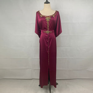 Women's Arabian O-Neck Acrylic Short Sleeve Trendy Beaded Dress