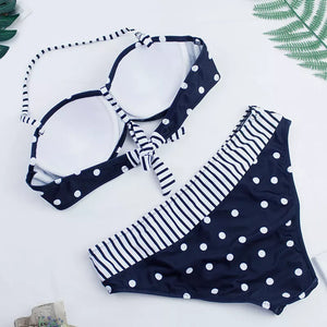 Women's Polyester Mid Waist Swimwear Dotted Pattern Bikini Set