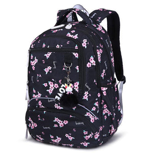 Kid's Girls Polyester Zipper Closure Waterproof Floral Backpack
