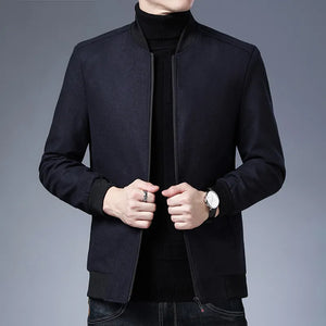 Men's Stand Collar Polyester Full Sleeves Zipper Closure Jacket