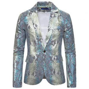 Men's Polyester Full Sleeve Single Button Closure Sequined Blazer