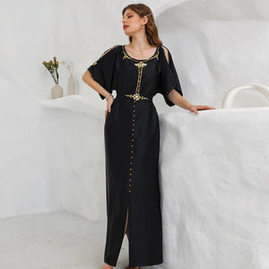 Women's Arabian Acrylic Full Sleeve Embroidered Elegant Dress