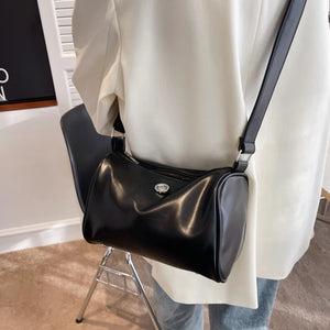 Women's PU Zipper Closure Solid Pattern Casual Shoulder Bag