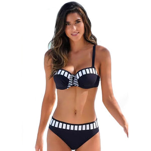 Women's Sweetheart Neck Polyester Mid Waist Striped Bikini Set