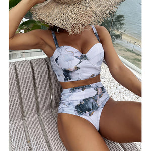 Women's Polyester High Waist Printed Pattern Swimwear Bikini Set