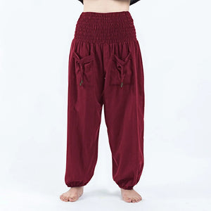 Women's Polyester High Elastic Waist Solid Pattern Casual Trousers