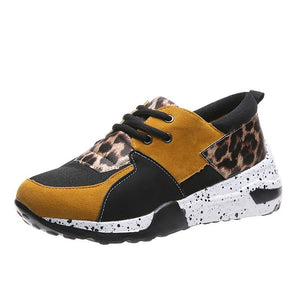 Women's PU Leather Lace-up Closure Leopard Breathable Shoes