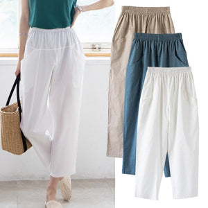 Women's Cotton Drawstring Closure High Waist Trendy Plain Pants