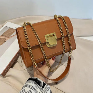 Women's Leather Cover Closure Crossbody Solid Pattern Handbag
