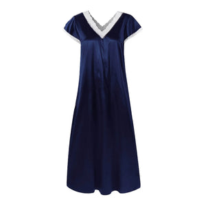 Women's Silk V-Neck Short Sleeves Nightgown Sleepwear Dress