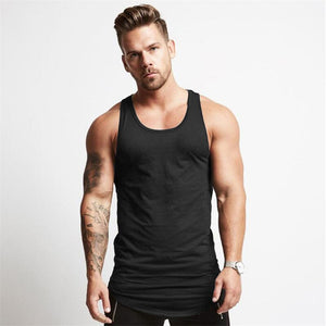 Men's O-Neck Cotton Sleeveless Fitness Sports Wear Solid Shirt