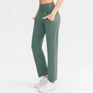 Women's Polyester High Elastic Waist Solid Yoga Workout Trousers