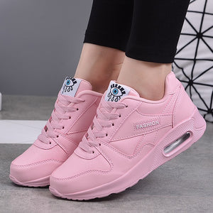 Women's Leather Lace-Up Solid Pattern Walking Running Shoes