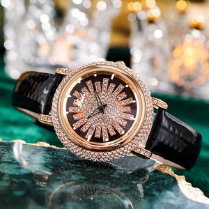 Women's Stainless Steel Round Shaped Rhinestone Luxury Watch