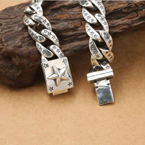 Men's 100% 925 Sterling Silver Star Pattern Trendy Bracelet