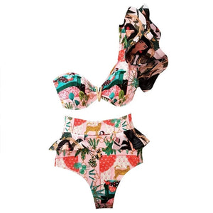 Women's Polyester One-Shoulder Bathing Sexy Swimwear Bikini Set