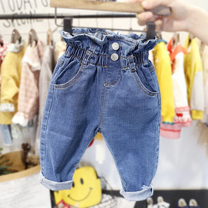 Kid's Cotton Mid Elastic Waist Closure Denim Casual Wear Pants