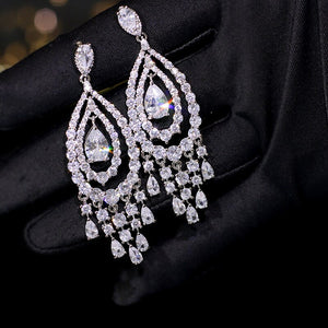 Women's Copper Cubic Zirconia Water Drop Classic Wedding Earrings