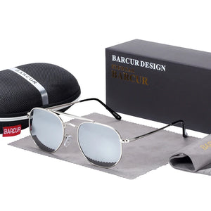 Men's Stainless Steel Frame Polaroid Lens Oval Shaped Sunglasses