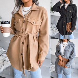 Women's Polyester Turn-Down Collar Single Breasted Jackets
