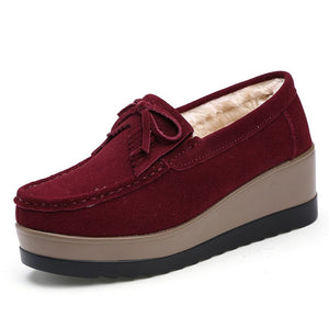 Women's Cow Suede Round Toe Slip-On Closure Casual Wear Shoes