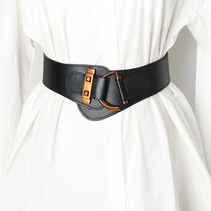 Women's PU Leather Buckle Closure Elastic Waistbands Vintage Belts