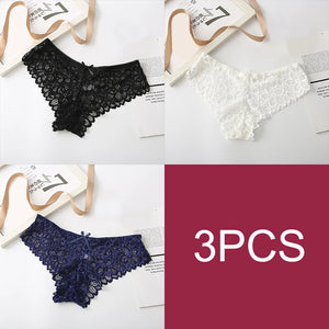 Women's 3 Pcs Spandex Low Waist Breathable Lace Pattern Panties