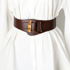 Women's PU Leather Buckle Closure Elastic Waistbands Vintage Belts