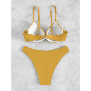 Women's Polyester Low Waist Swimwear Solid Pattern Bikini Set