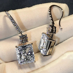 Women's 100% 925 Sterling Silver Diamond Geometric Drop Earrings