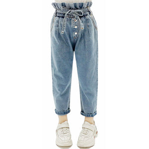 Kid's Cotton Elastic Waist Closure Denim Casual Wear Trouser