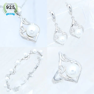 Women's 100% 925 Sterling Silver Pearl Geometric Jewelry Sets