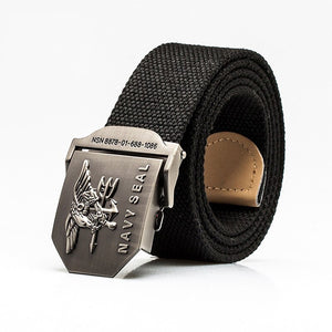 Men's Canvas Buckle Closure Striped Pattern Trendy Military Belts