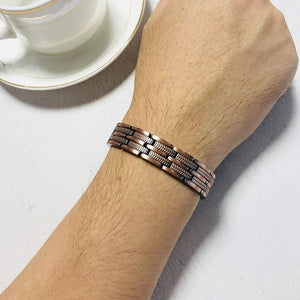 Men's Metal Copper Hidden-Safety Clasp Trendy Round Bracelet