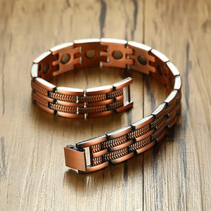 Men's Metal Copper Hidden-Safety Clasp Trendy Round Bracelet