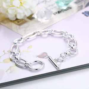 Women's 100% 925 Sterling Silver Geometric Shape Toggle Bracelet